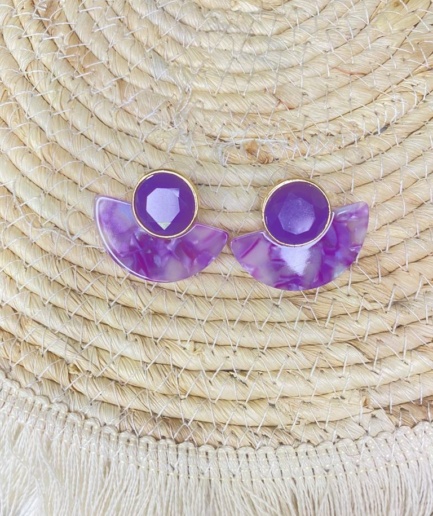 Pendientes de fiesta lilas y morados con detalles dorados